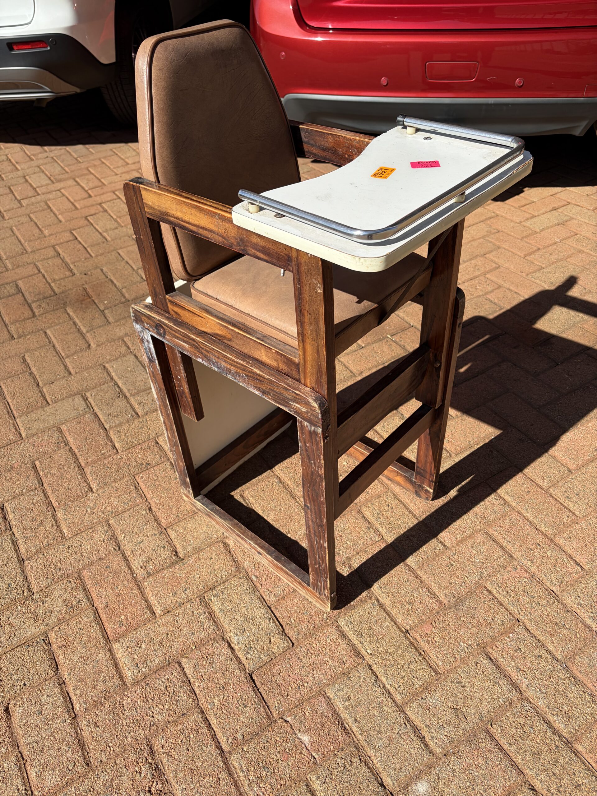 Vintage Wooden Baby Feeding Chair with Removable Tray