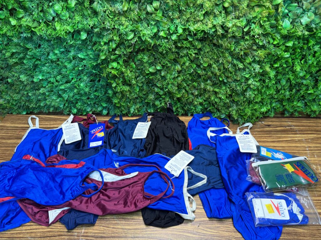 Bulk Lot of Brand New Women’s Speedo Swimsuits & Swim Caps (Approx. 15 Pieces)