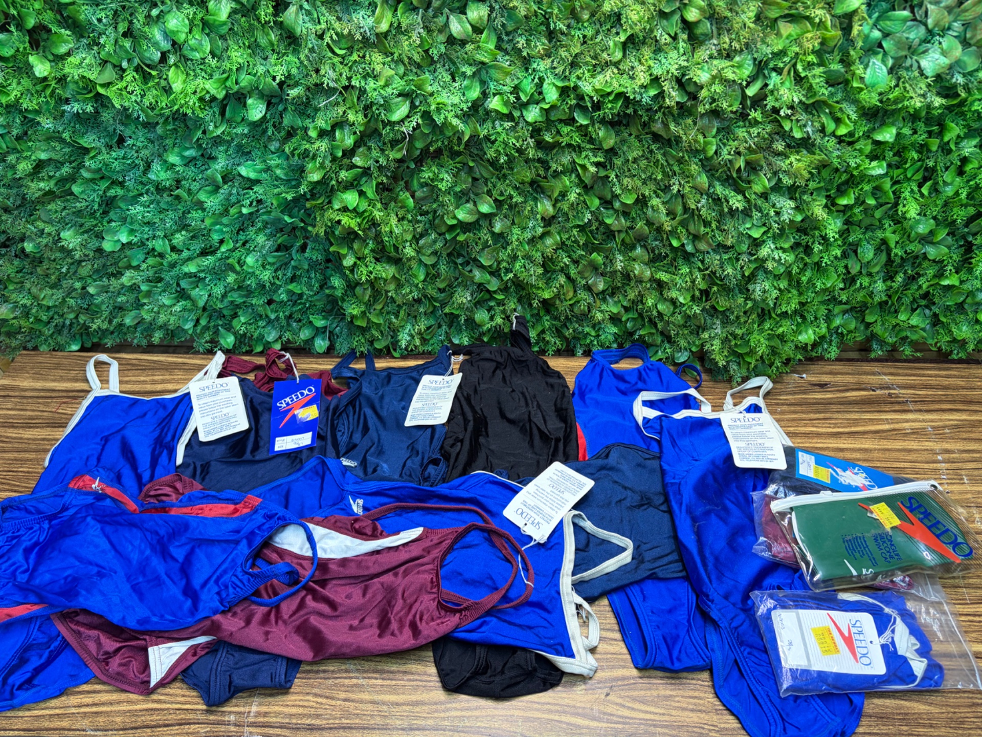 Bulk Lot of Brand New Women’s Speedo Swimsuits & Swim Caps (Approx. 15 Pieces)