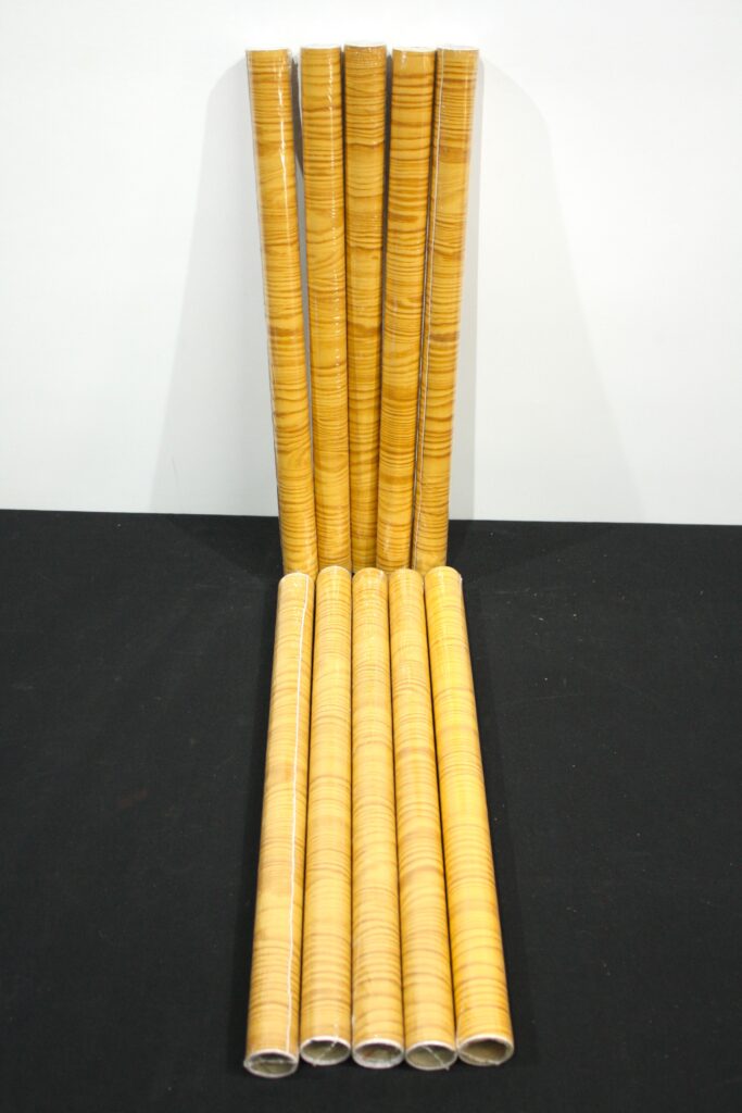 Set of Contact-Style Adhesive Rolls with Light Brown Wood-Grain Pattern (plastic-wrapped)