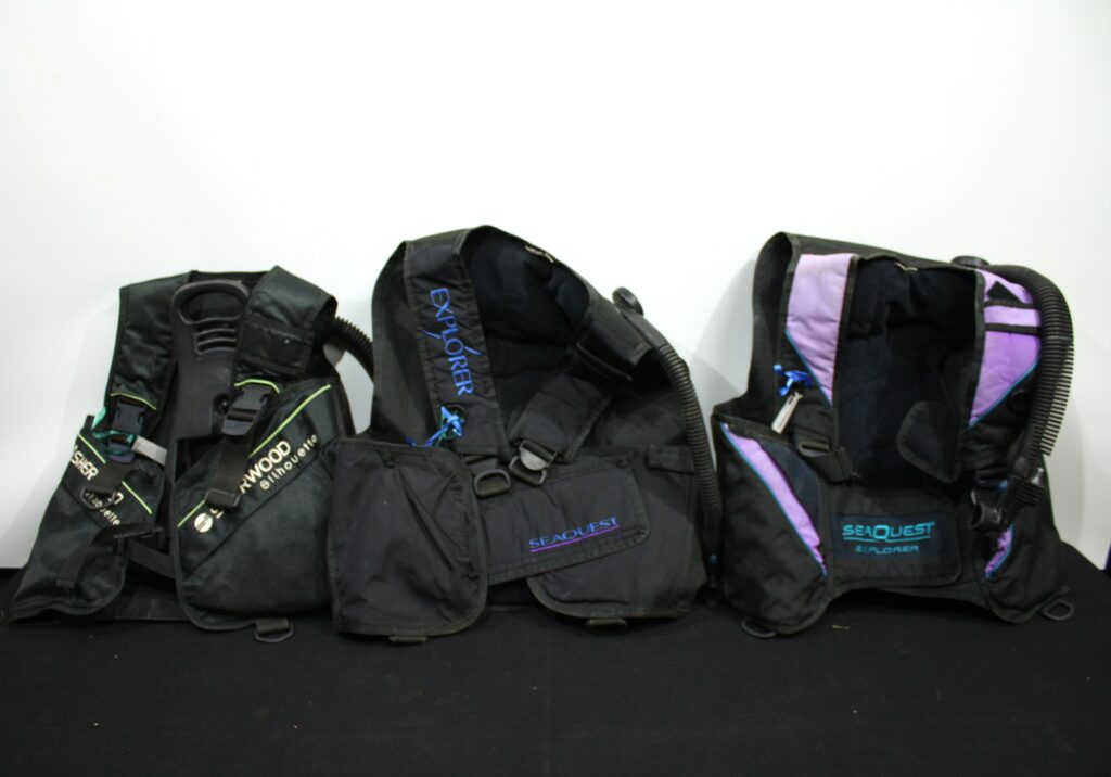 Set of 3 Buoyancy Control Devices (BCDs) – Sherwood & SeaQuest, used