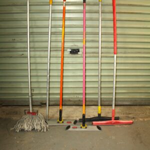 Lot of 6 Floor Cleaning Tools – Mops, Flat-Mop Frames & Squeegees (HYGEN plates visible)