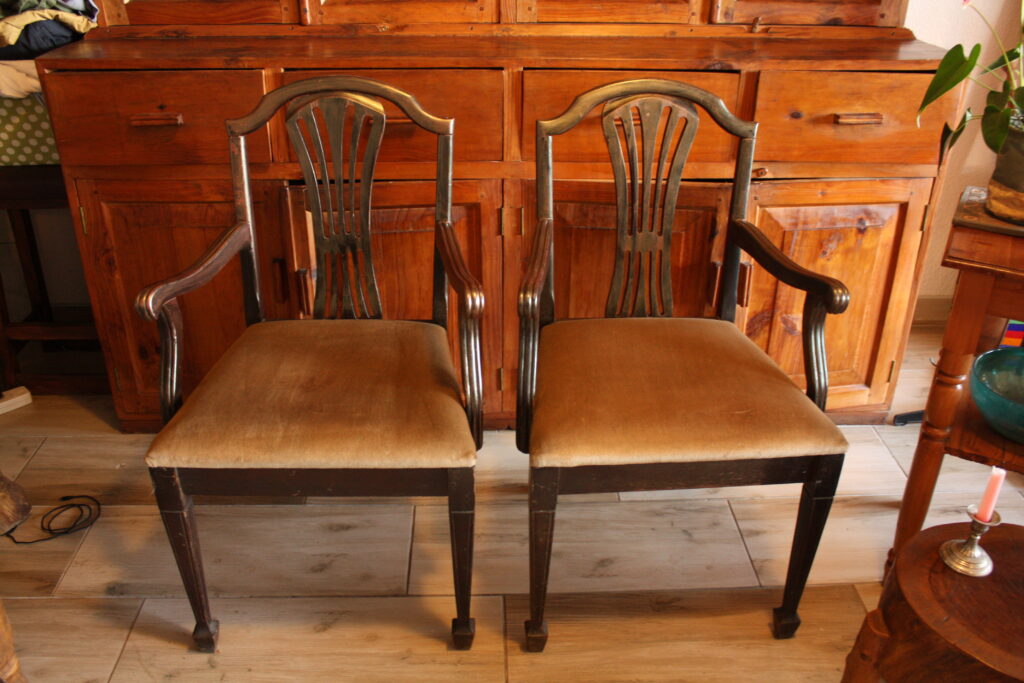 Pair of Wooden Armchairs with Padded Seats