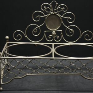 Decorative Metal Double-Bowl Stand / Dog Bowl Holder — Ornate Scrollwork, 2-ring