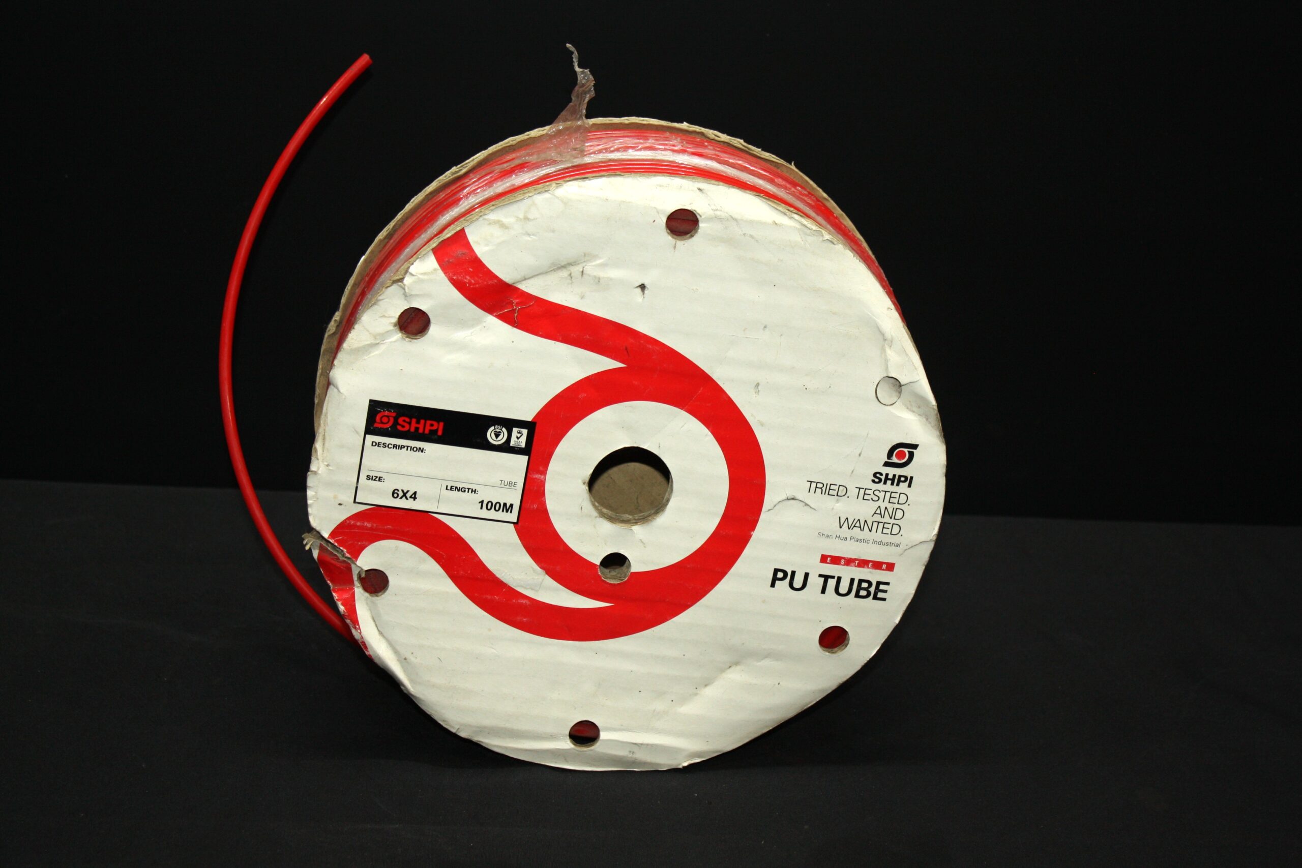 100m Red PU Pneumatic Tubing on Cardboard Spool (6×4, SHPI)