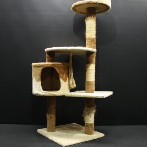 Beige/Brown Multi-Level Carpeted Cat Tree with Condo & Scratching Posts