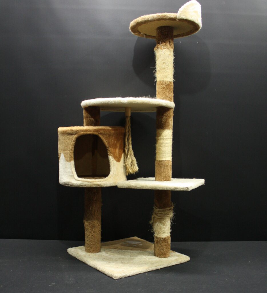 Beige/Brown Multi-Level Carpeted Cat Tree with Condo & Scratching Posts