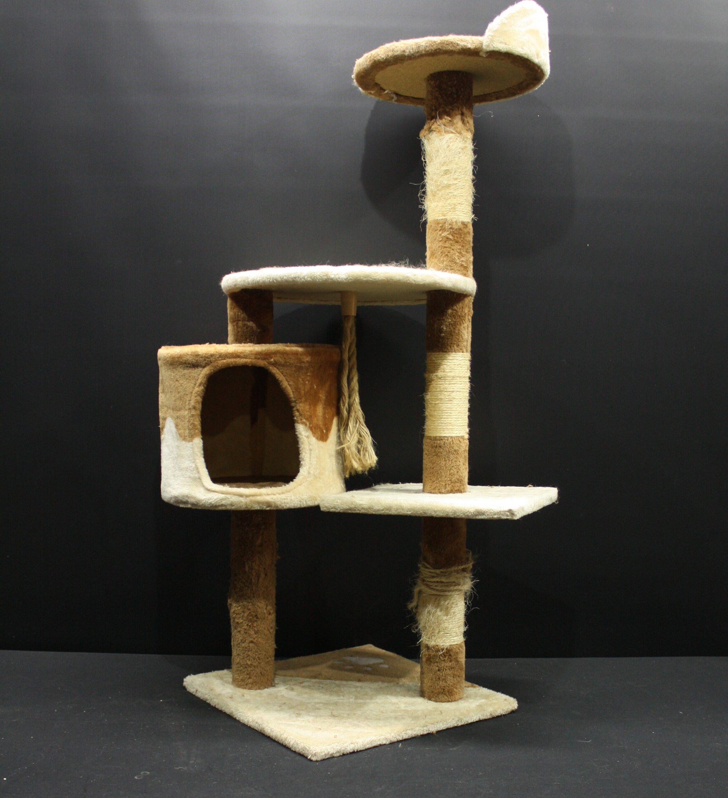 Beige/Brown Multi-Level Carpeted Cat Tree with Condo & Scratching Posts