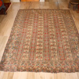 Rectangular Decorative Area Rug, 2m x 1.5m — Ivory/Beige with Red & Blue Pattern