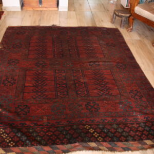 Red Persian-style Patterned Area Rug, well used, 1.5m x 2m approx