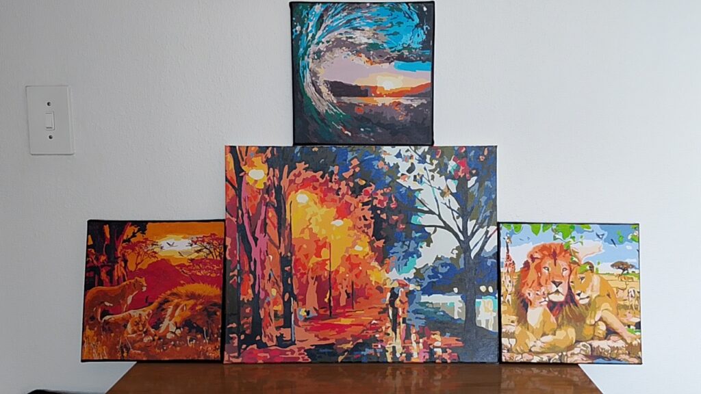 Set of 4 Painted Canvases – 1 large 49.5 x 40 cm + 3 x 25.5 x 25.5 cm