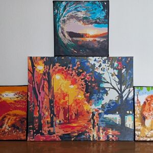 Set of 4 Painted Canvases – 1 large 49.5 x 40 cm + 3 x 25.5 x 25.5 cm