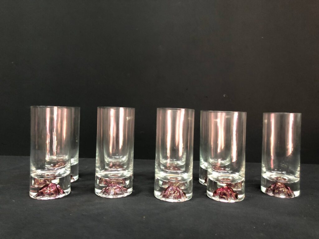 Set of 10 Tarnow Made in Poland Glass Tumblers with Purple Glass Detail