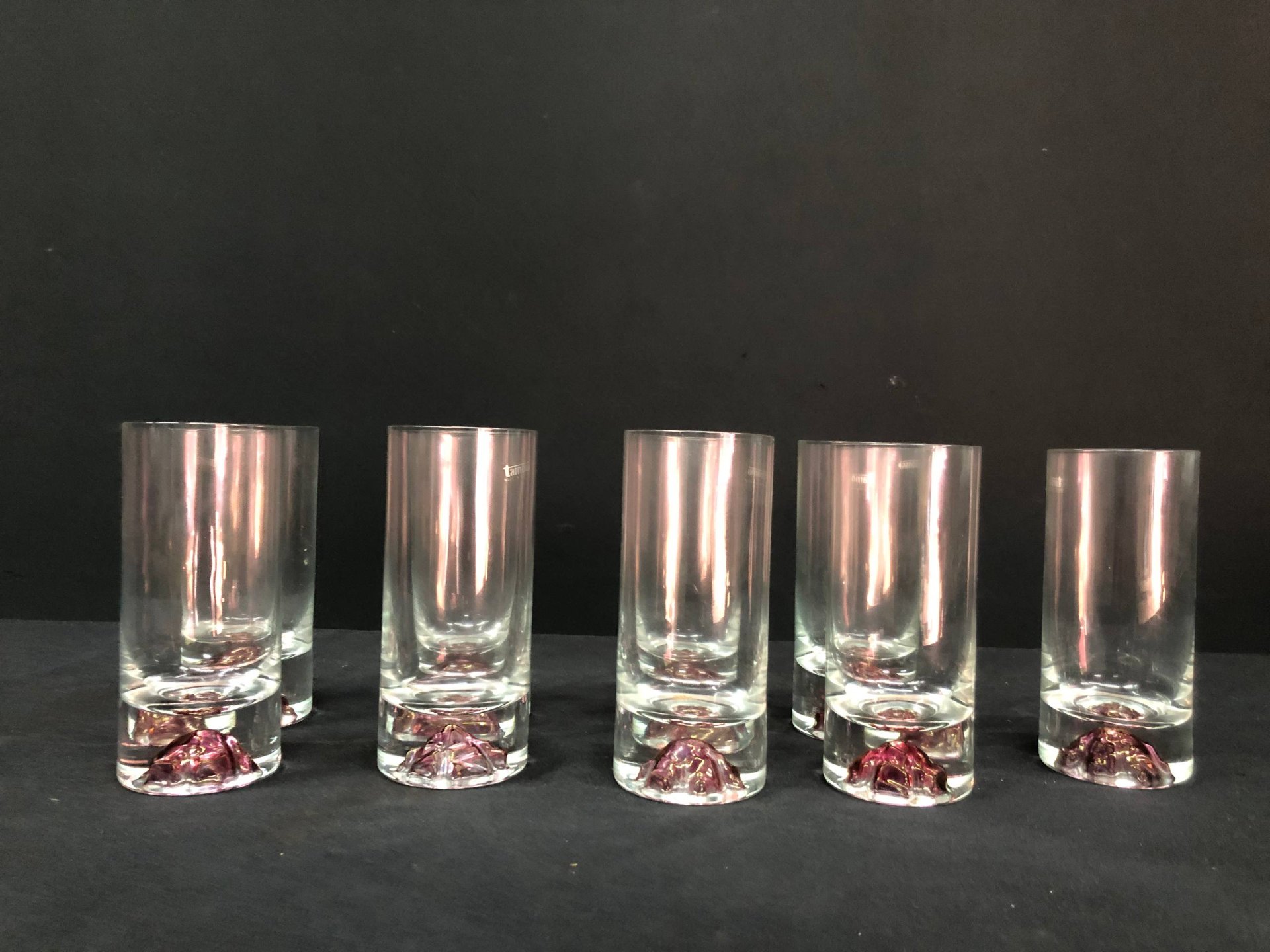 Set of 10 Tarnow Made in Poland Glass Tumblers with Purple Glass Detail