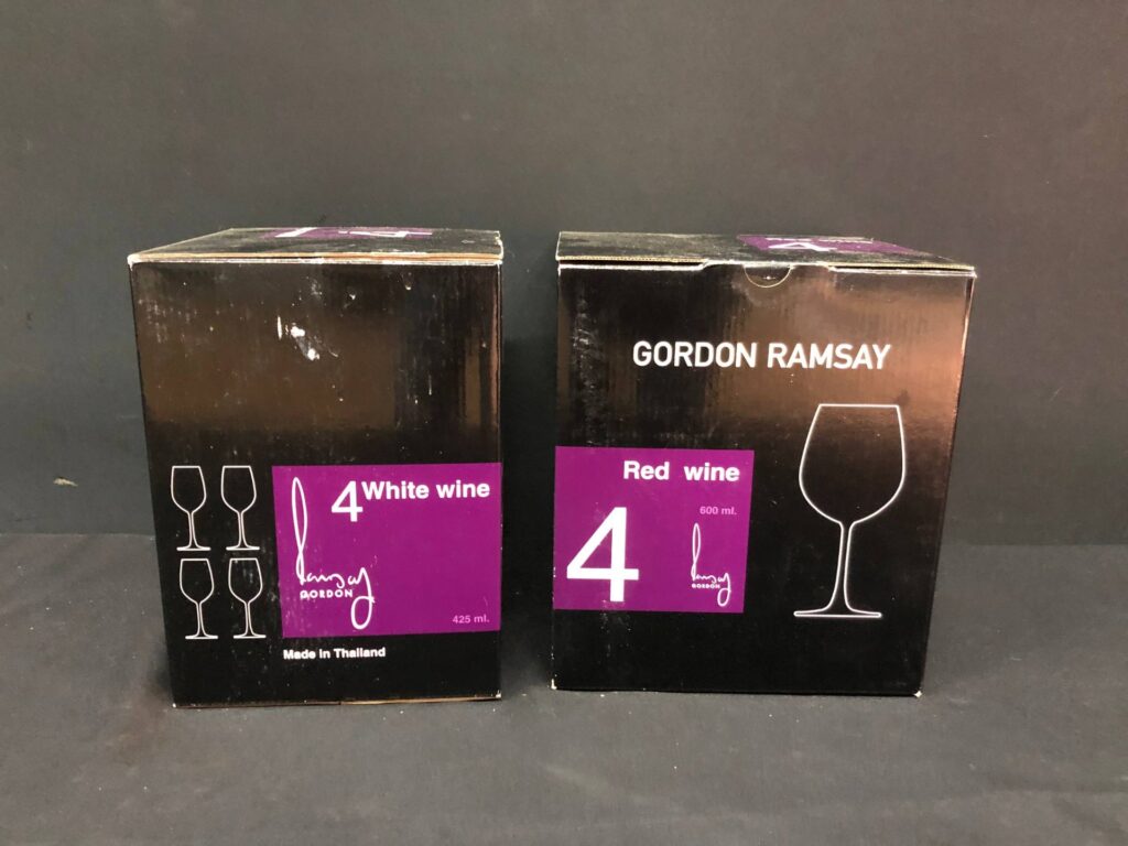 Gordon Ramsay Boxed Wine Glass Sets – 4 Red & 4 White Wine Glasses (Original Packaging)