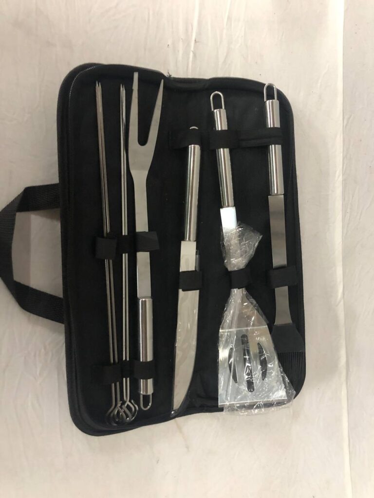 Stainless Steel BBQ Tool Set in Zippered Carry Case – Complete, Appears Unused