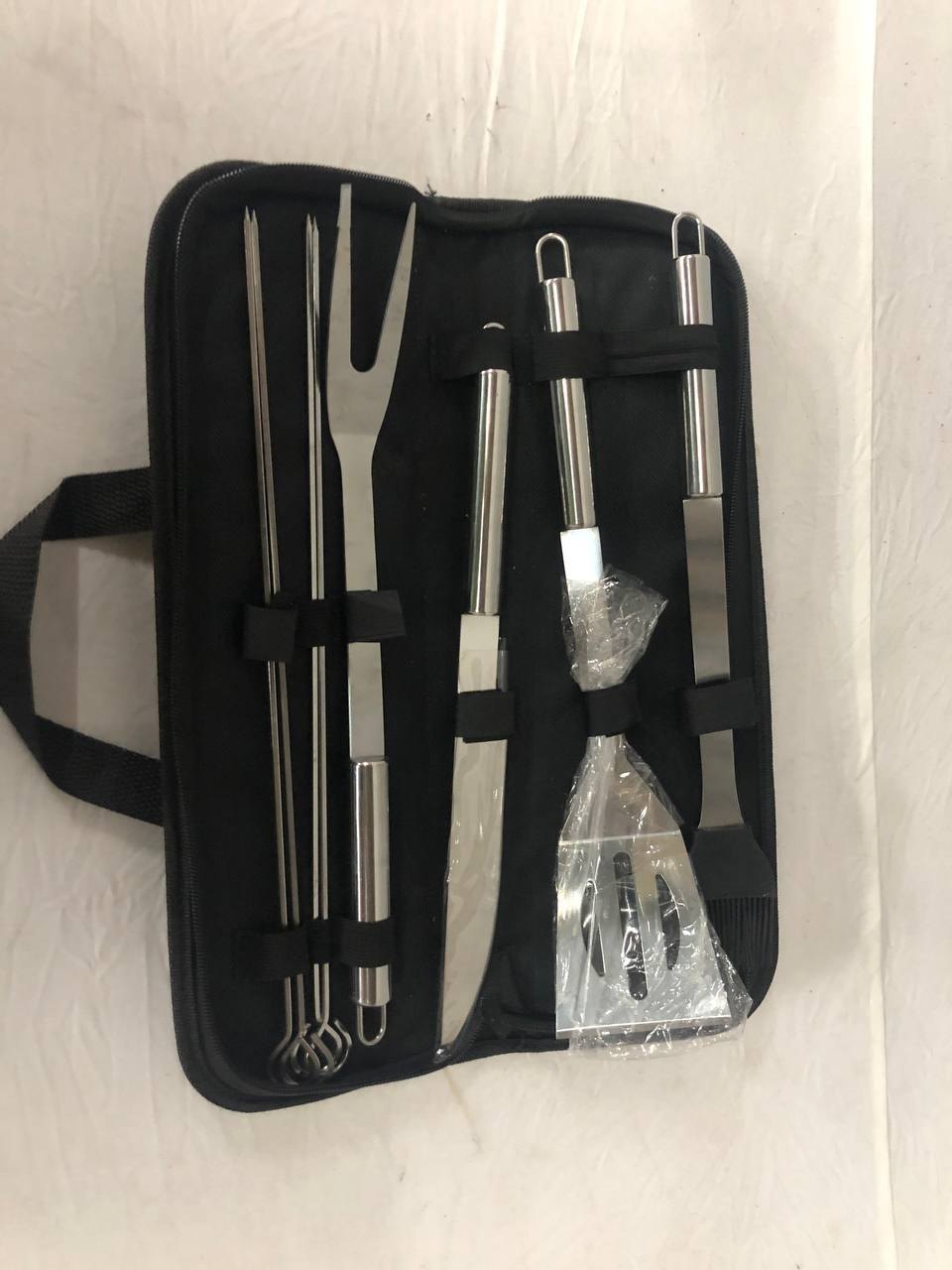 Stainless Steel BBQ Tool Set in Zippered Carry Case – Complete, Appears Unused