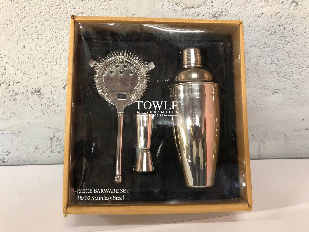 Towle Silversmiths 3-Piece Barware Set – 18/10 Stainless Steel (New, Boxed)