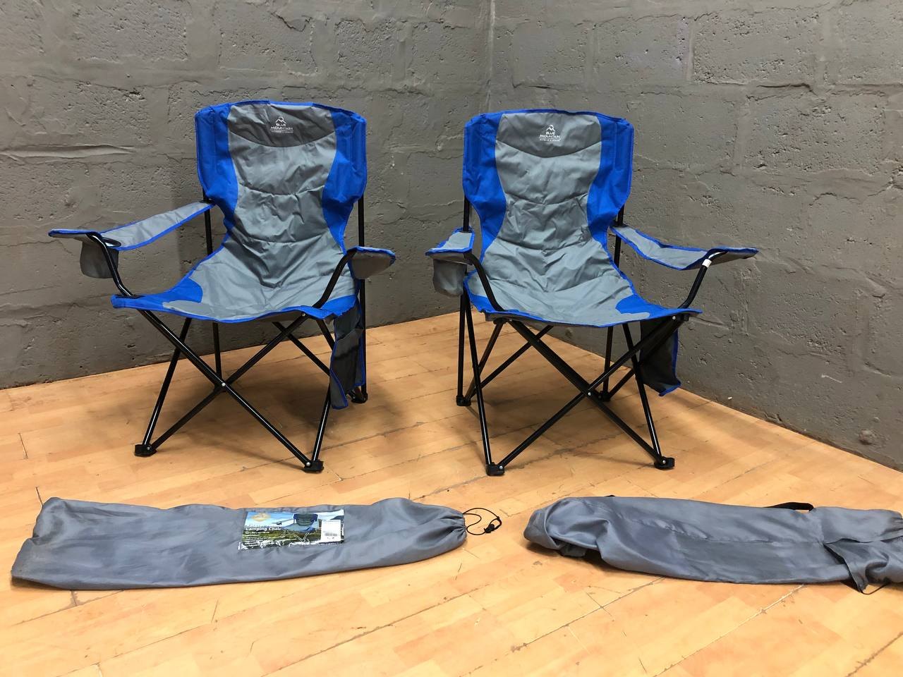 Pair of Blue Mountain Outdoor Folding Camping Chairs with Carry Bags