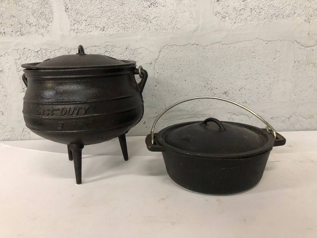 Best Duty Cast Iron Potjie Pot (Size 3) & Flat-Bottomed Pot Set – With Lids