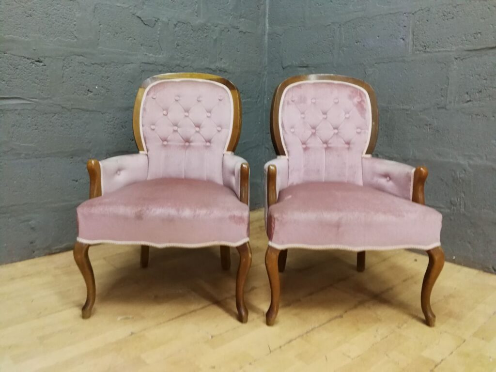 Pair of Pink/Dusty Rose Upholstered Armchairs with Tufted Backs