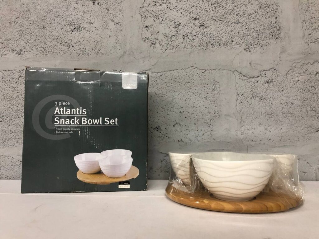 @home Atlantis Snack Bowl Set (3 piece, with wooden tray) – Unused, Boxed