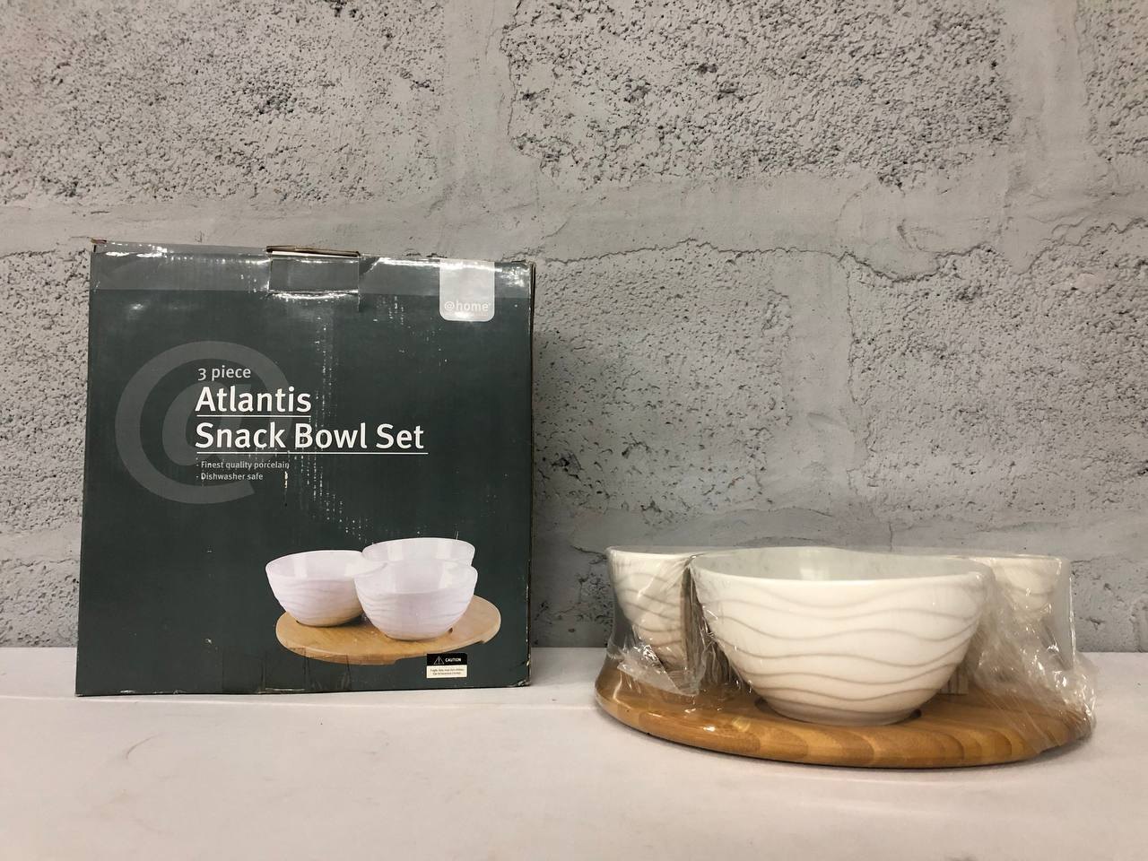 @home Atlantis Snack Bowl Set (3 piece, with wooden tray) – Unused, Boxed