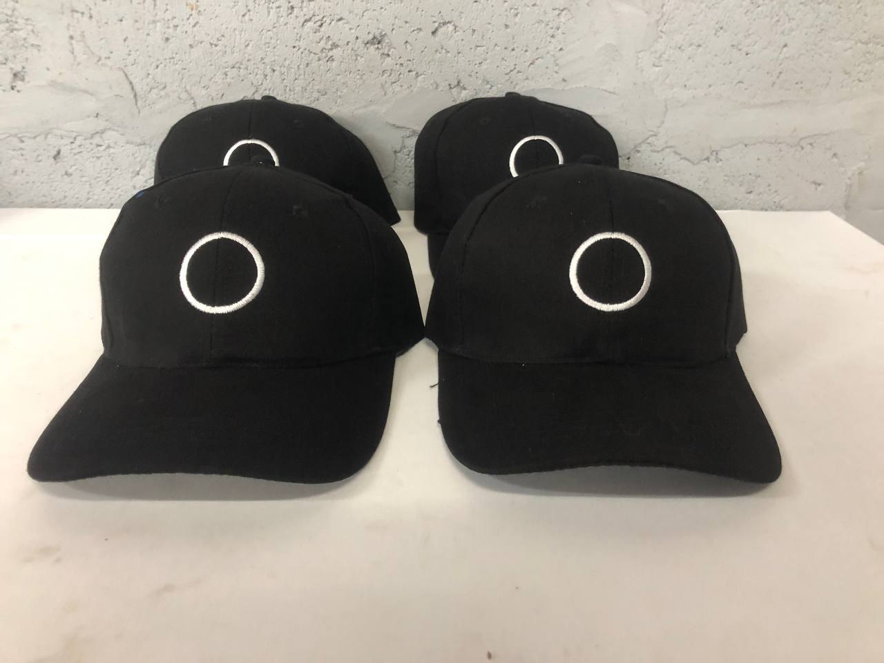 Bulk Lot of 4 Black Baseball Caps with White Circle Embroidery