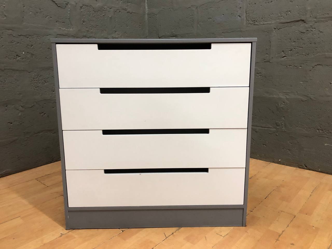 Modern Four-Drawer Chest – Grey & White, Used with Wear