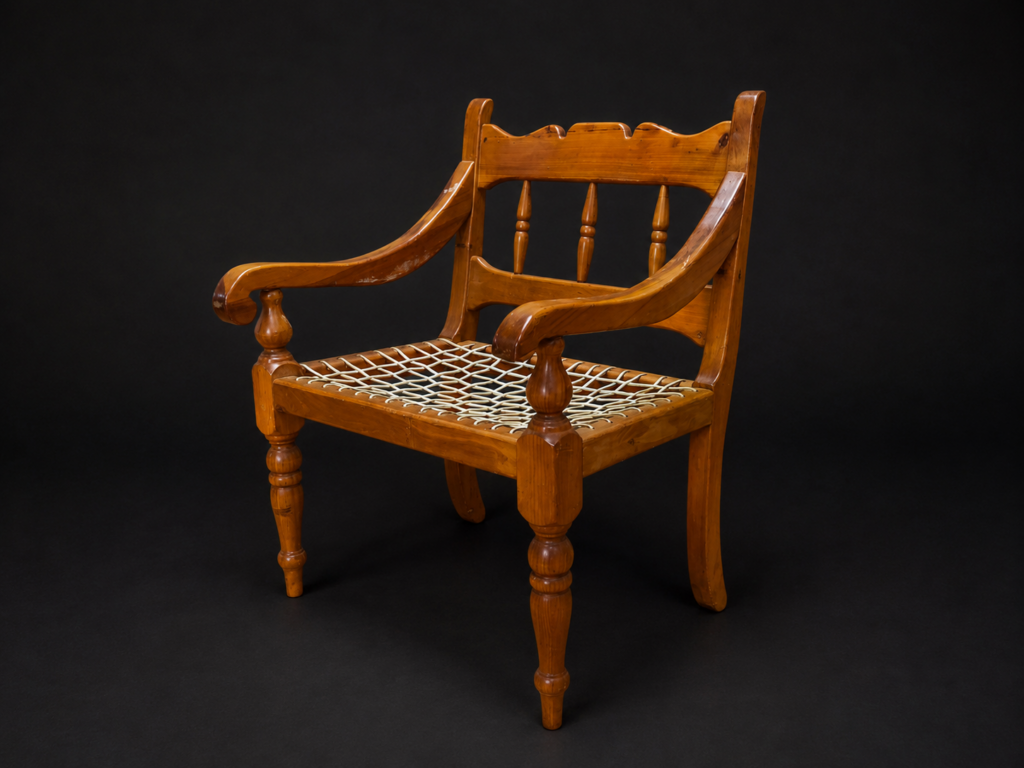 Oregon Pine Armchair with Woven Seat — Single