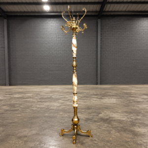 Tall Freestanding Coat & Hat Stand with Gilt Metal and Stone-like Sections, 172cm