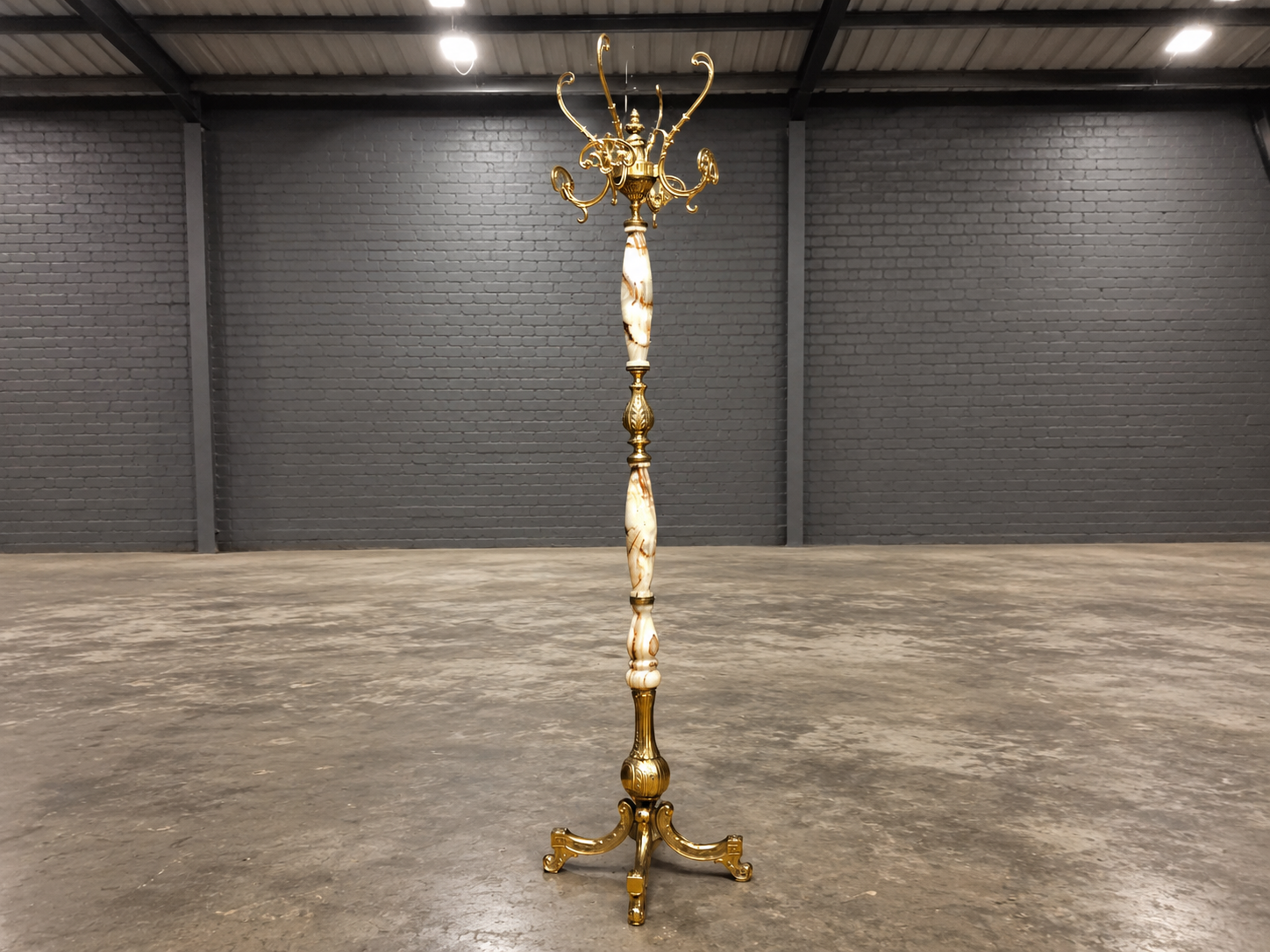 Tall Freestanding Coat & Hat Stand with Gilt Metal and Stone-like Sections, 172cm