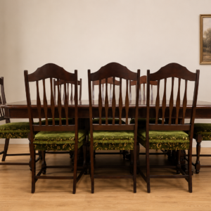Dining Table with 8 Matching Chairs – Dark Brown Finish, 228 x 109 x 77 cm