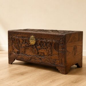 Carved Wooden Chest / Trunk – Ornate Detailing, 94x45x48 cm, No Lock