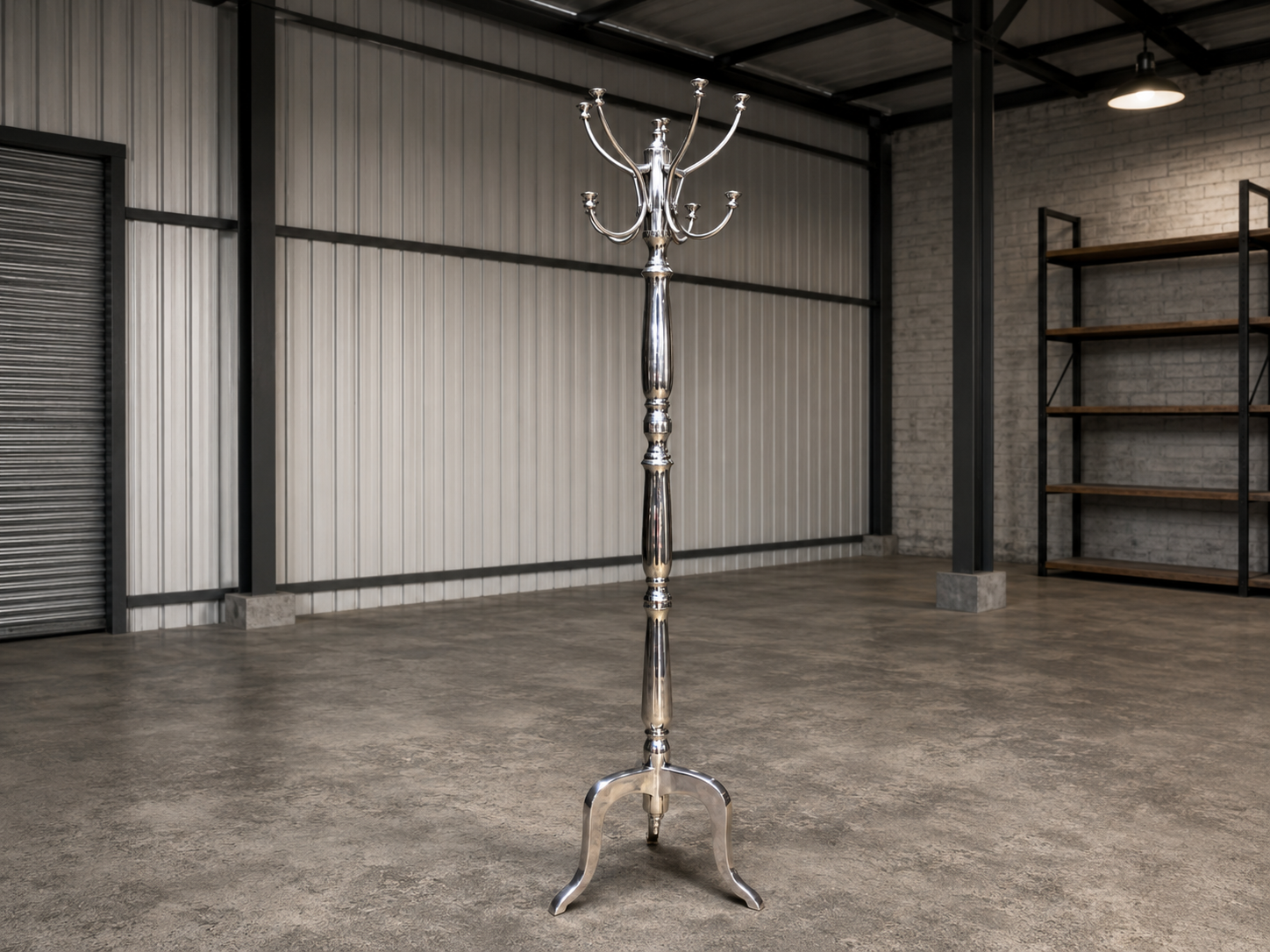 Tall Silver-Coloured Free-Standing Coat Rack / Hat Stand, Height 180 cm