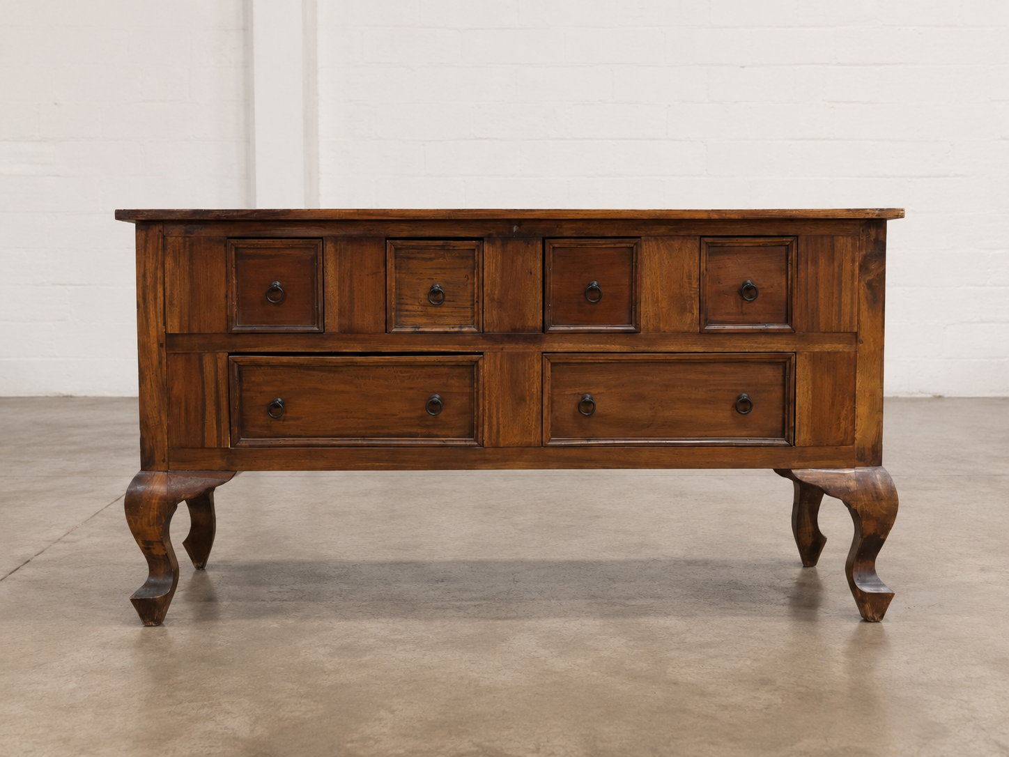 Six-Drawer Wooden Low Chest / Sideboard / Small Dresser — Dark Brown Finish
