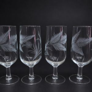 Set of 4 Etched Stemmed Drinking Glasses, Clear Glass with Frosted Decoration