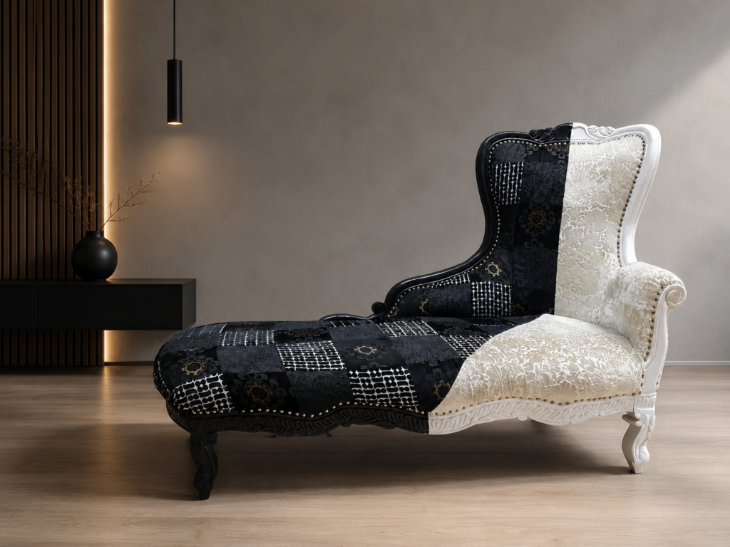 Two-tone Chaise Longue (Recamiere) by KARE Design — Carved Painted Frame