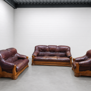 3-piece brown leather-look sofa set (3-seater, 2-seater, armchair)