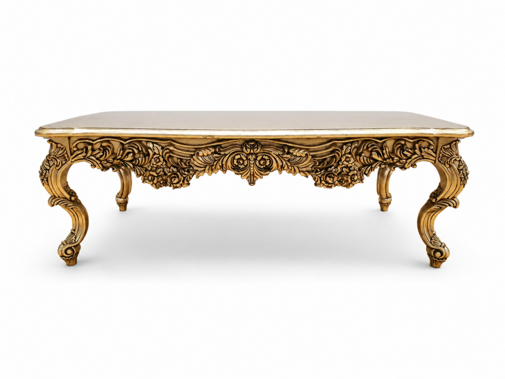 Ornate Carved Gold-Painted Low / Coffee Table with Floral Motif (1)