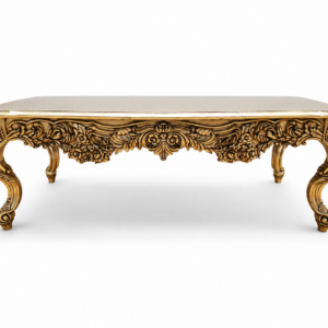Ornate Carved Gold-Painted Low / Coffee Table with Floral Motif (1)
