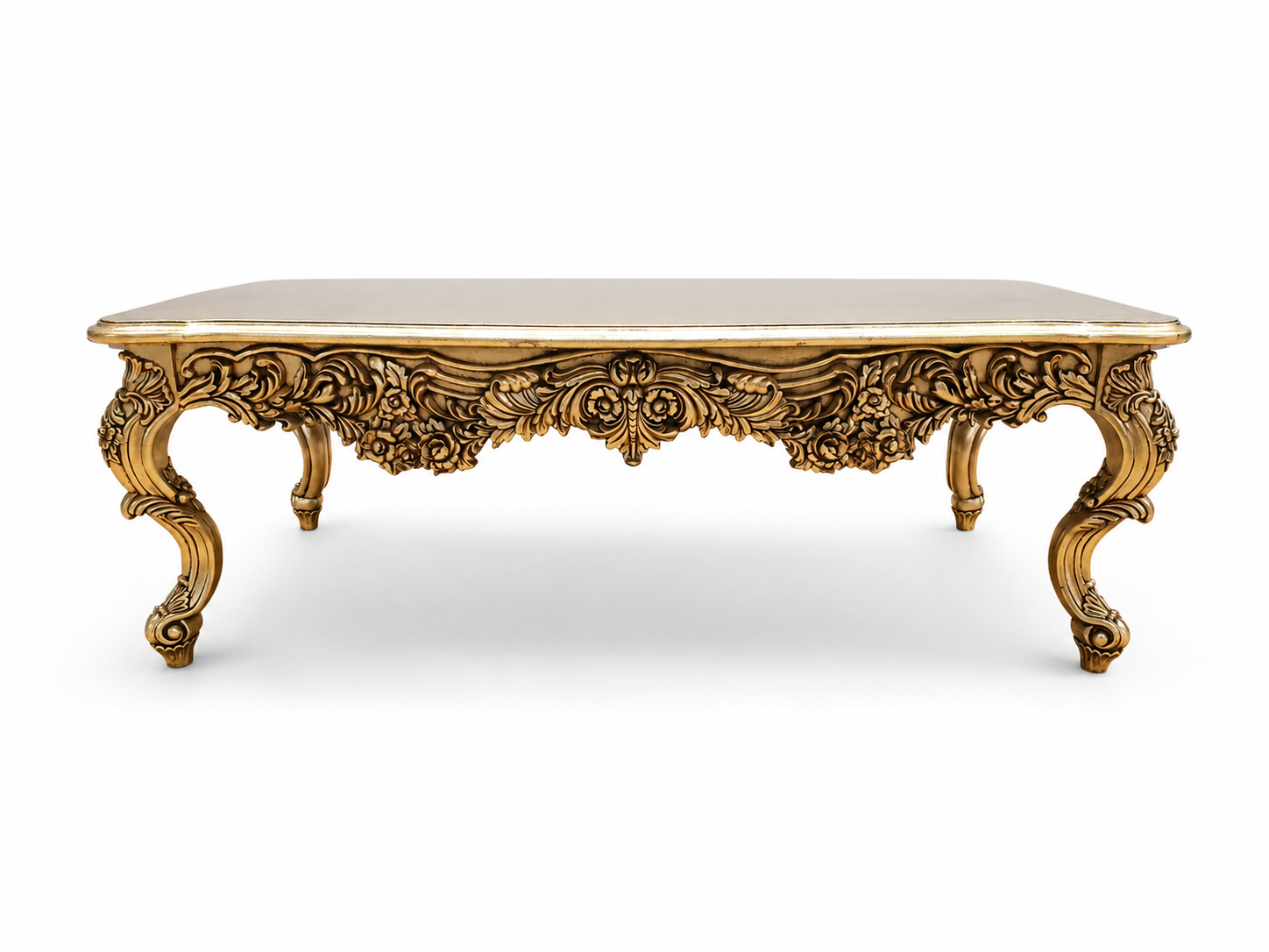 Ornate Carved Gold-Painted Low / Coffee Table with Floral Motif (1)