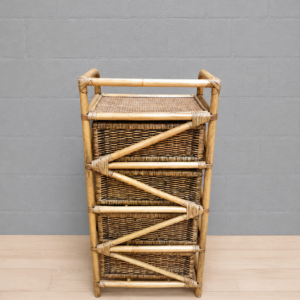 Narrow 3-Drawer Woven Chest — Light Brown Rattan/Wicker Look, Tubular Frame