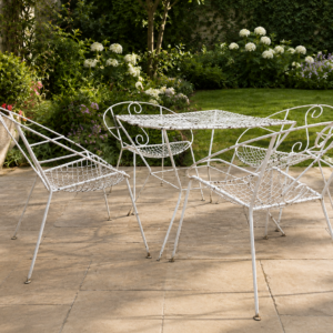 Five-piece White Metal Outdoor Patio Table & Chairs Set (1 table + 4 chairs)