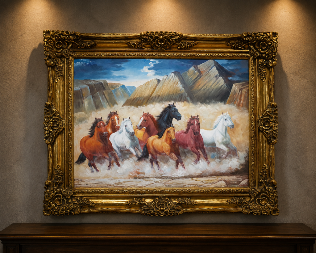 Large Framed Canvas Painting with Ornate Gold-Coloured Frame (157 x 125 cm)
