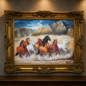 Large Framed Canvas Painting with Ornate Gold-Coloured Frame (157 x 125 cm)