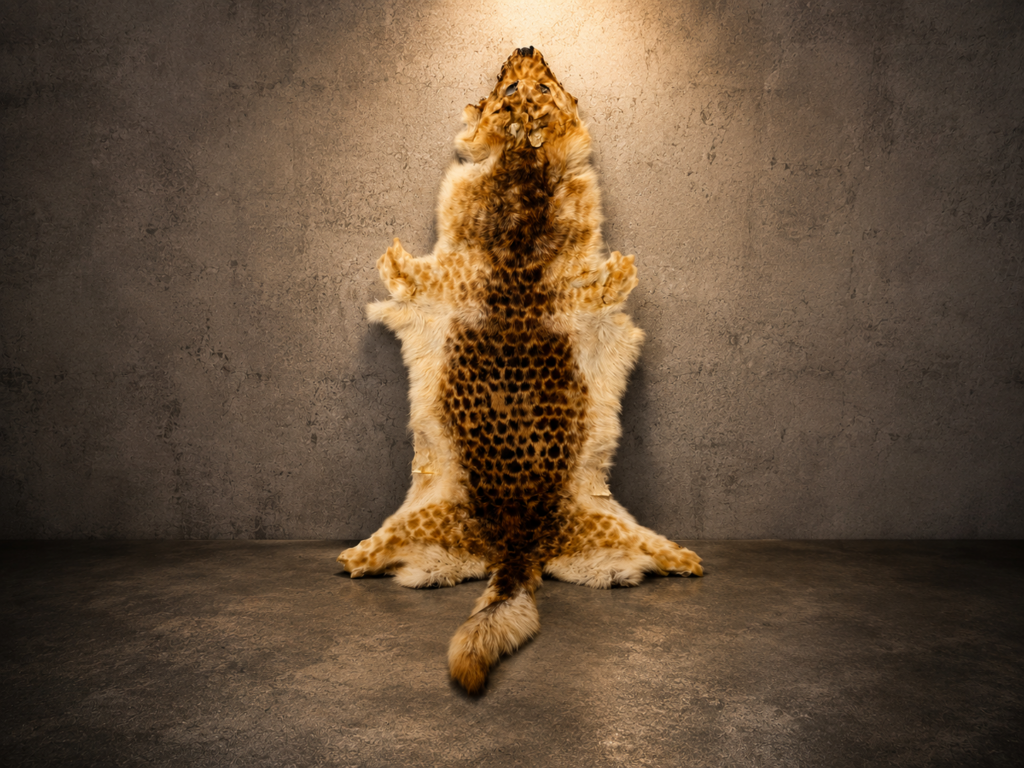 Taxidermy Flat Wild Cat  Rug / Fur Hide with Tail Attached — 158 x 72 cm
