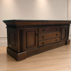 Large Dark Brown Low Cabinet / Sideboard with 3 Drawers & 2 Cupboards