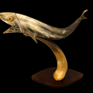 Decorative Fish Sculpture on Wooden Base — Horn-appearance, 30 cm