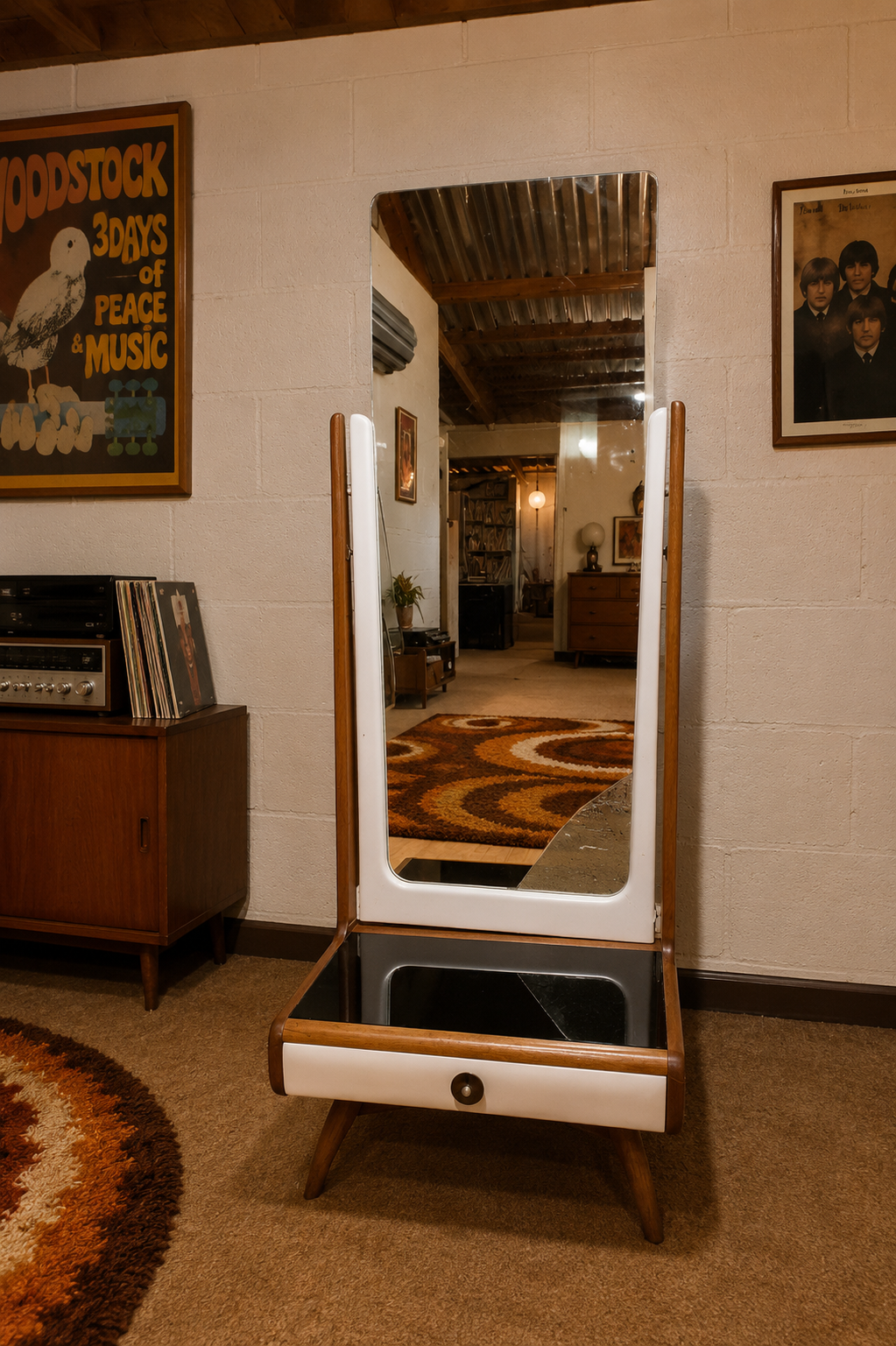 1960-1970’s Retro Scandinavian Cheval Mirror—  Damaged Glass